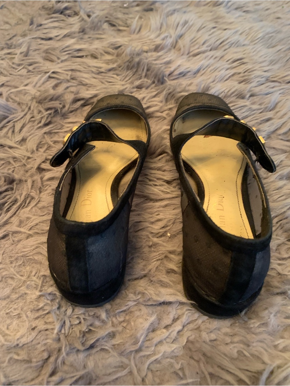 Dior Black Mesh Mary Jane Flats with Gold Lettering - Picture 4 of 7